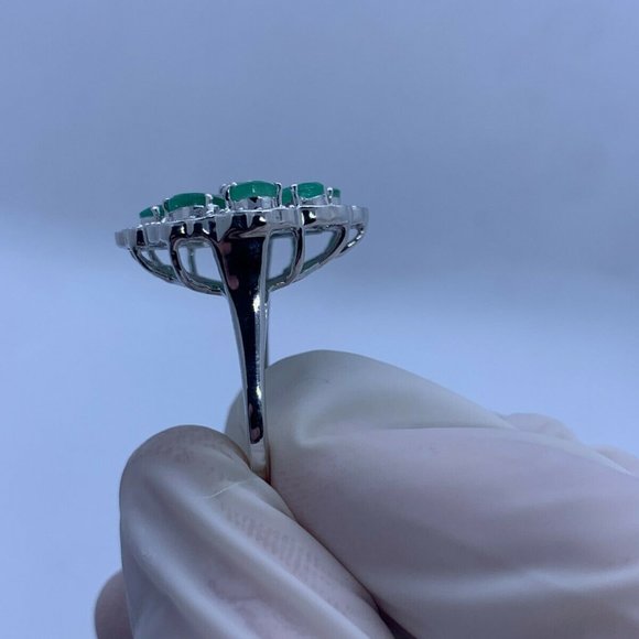 STIRLING SILVER EMERALD RING CUSTOM FLOWER - Picture 3 of 10